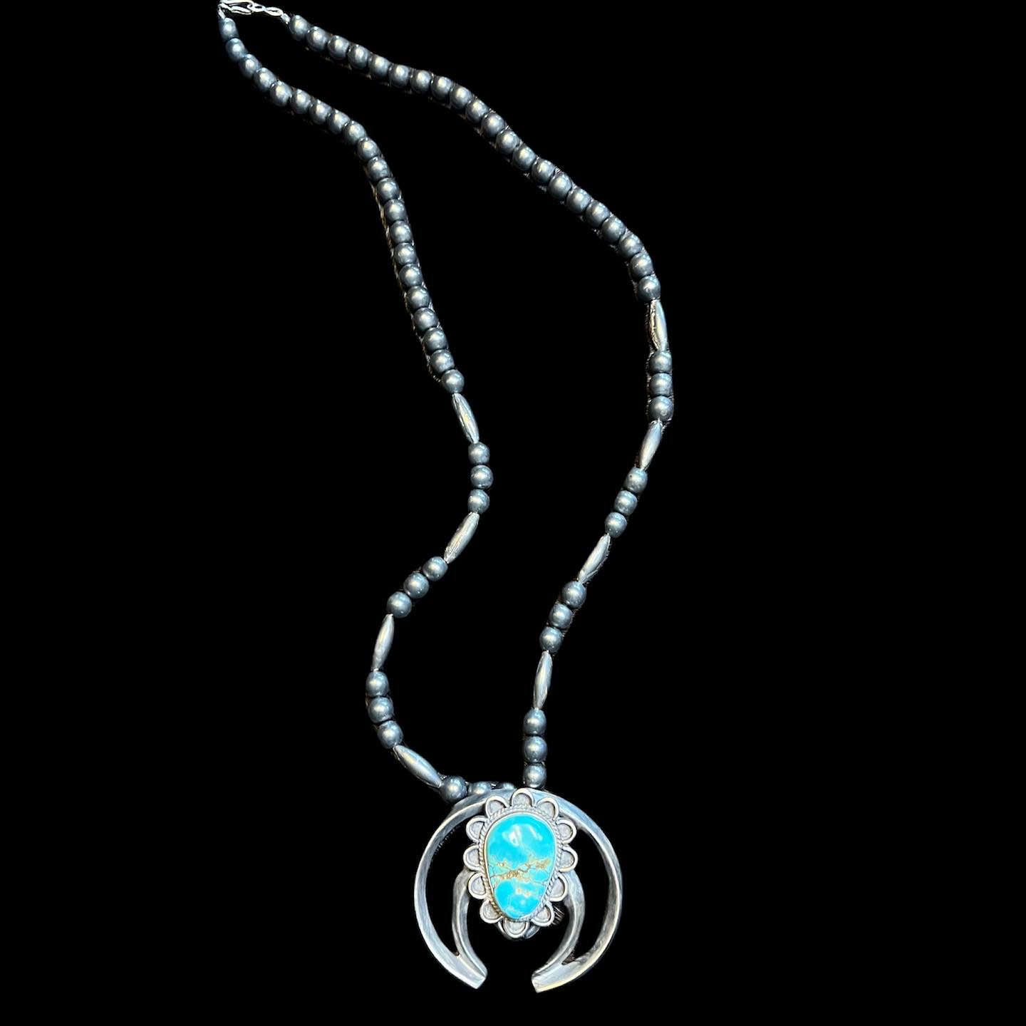 Vintage Silver Bead Necklace with Turquoise Naja